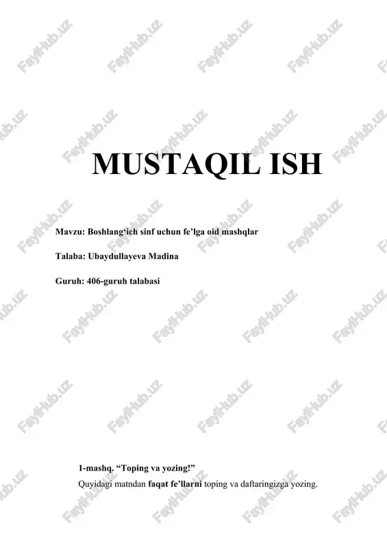 boshlang‘ich sinf uchun fe’lga oid mashqlar — DOCX