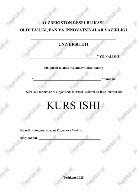 sifat so‘z turkumlarini o‘rganishda interfaol usullarni qo‘llash — DOCX