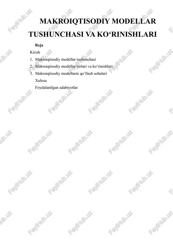 makroiqtisodiy modellar tushunchasi va koʻrinishlari — DOCX
