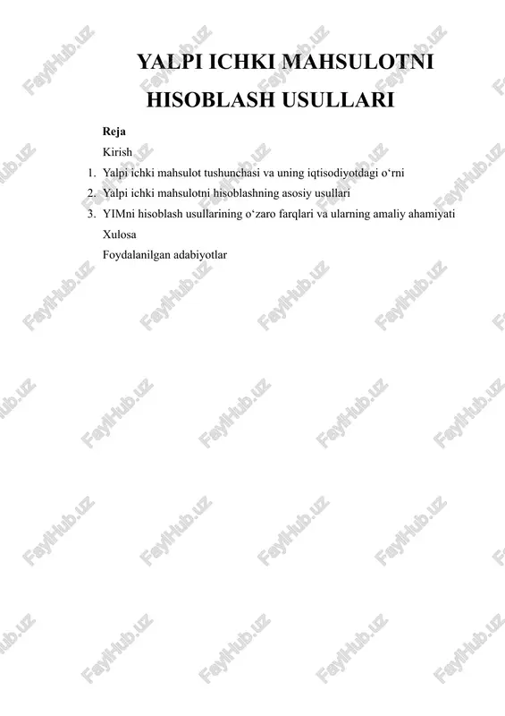 yalpi ichki mahsulotni hisoblash usullari — DOCX