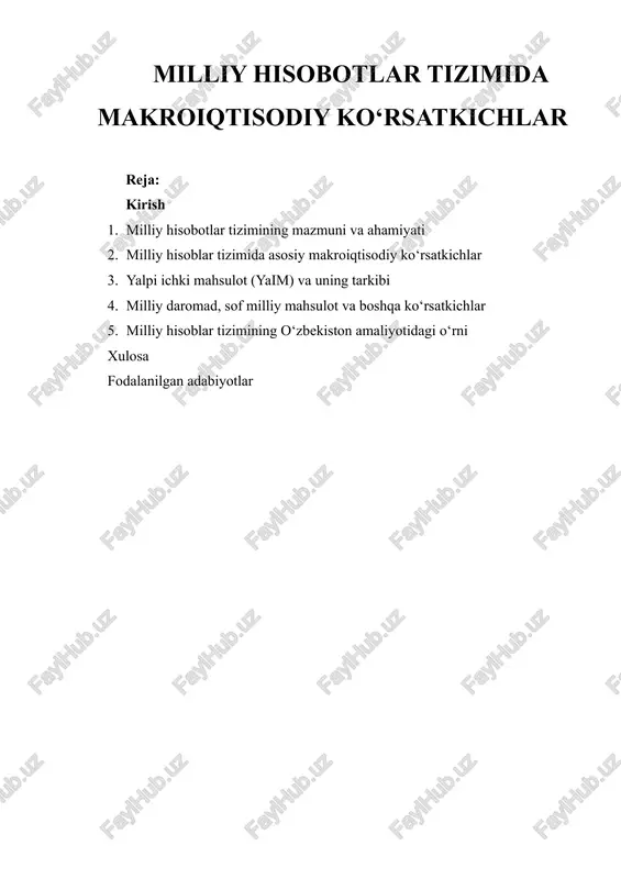 milliy hisobotlar tizimida makroiqtisodiy ko‘rsatkichlar — DOCX