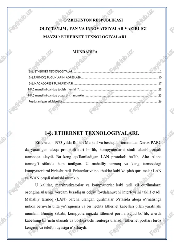 ethernet texnologiyalari — DOCX