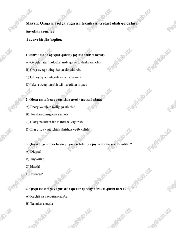 qisqa masofga yugirish texnikasi va start olish qoidalari — DOCX