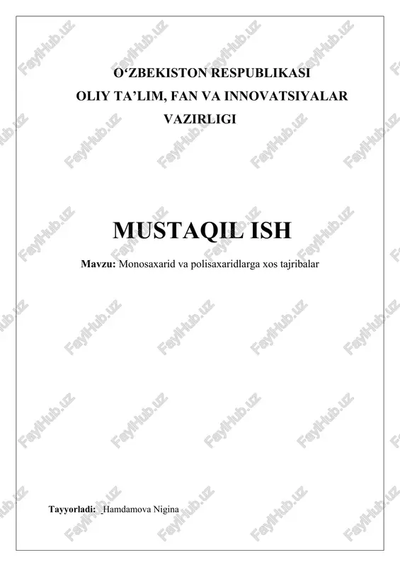 monosaxarid va polisaxaridlarga xos tajribalar — DOCX