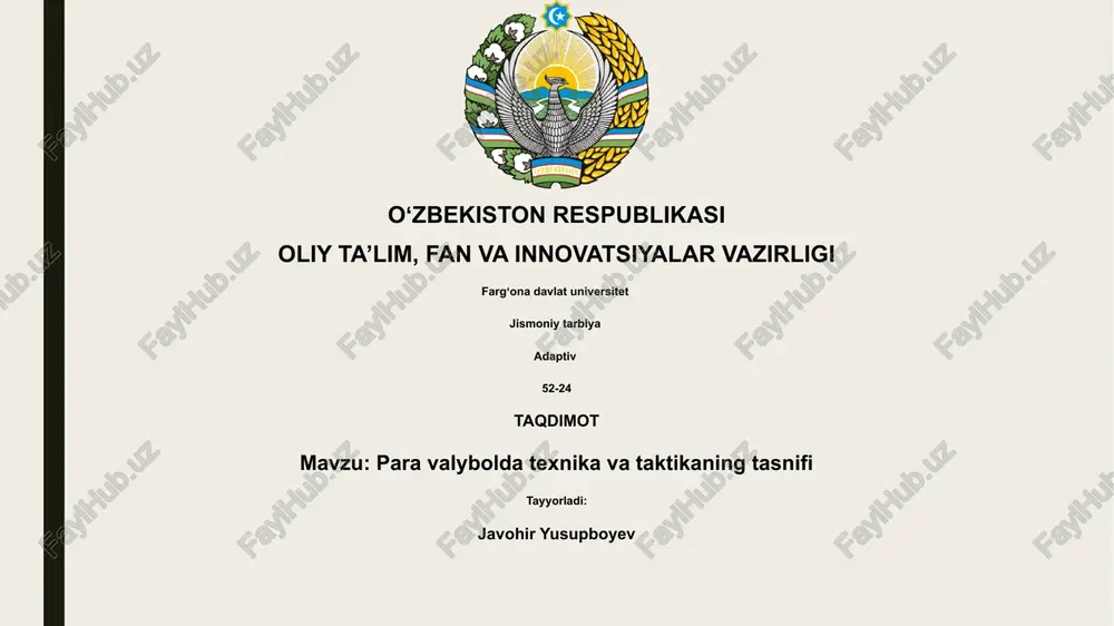 para valybolda texnika va taktikaning tasnifi — PPTX