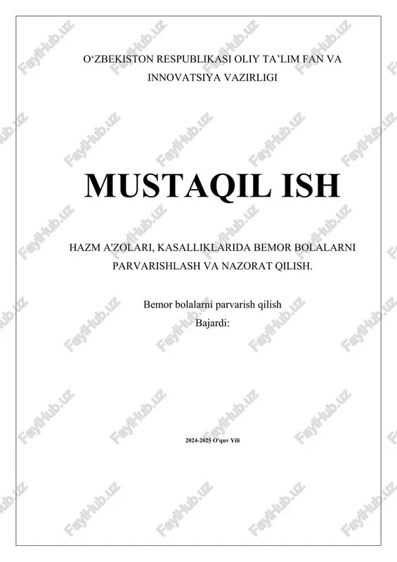 hazm a'zolari va kasalliklarining asosiy tushunchalari — DOCX