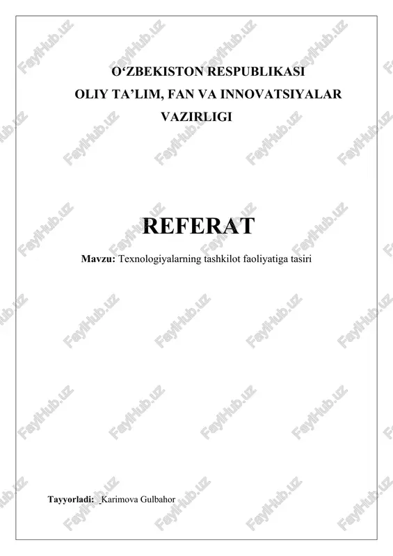 texnologiyalarning tashkilot faoliyatiga tasiri — DOCX