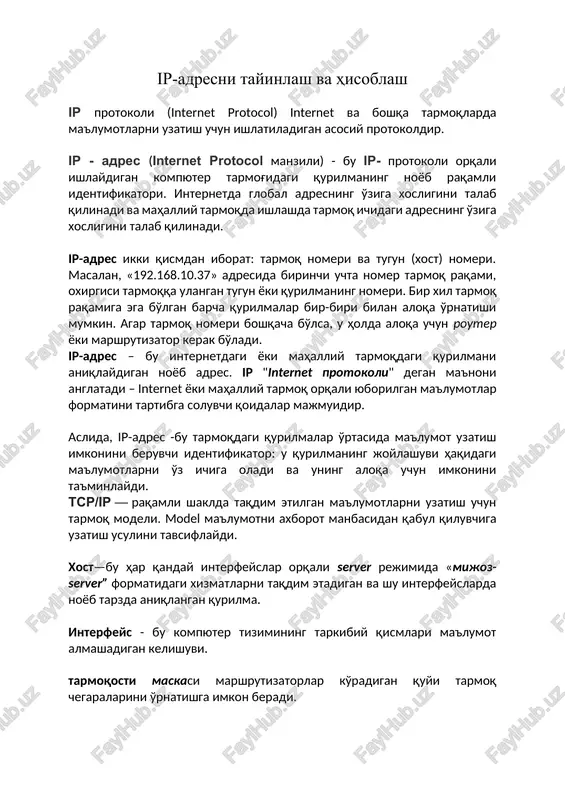 ip-adresni tayinlash va hisoblash — DOCX