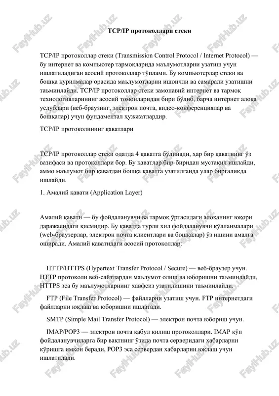 tcp/ip protokollar steki — DOCX