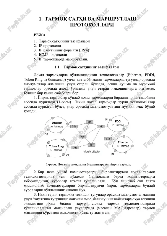 tarmoq sathi va marshrutlash protokollari — DOCX