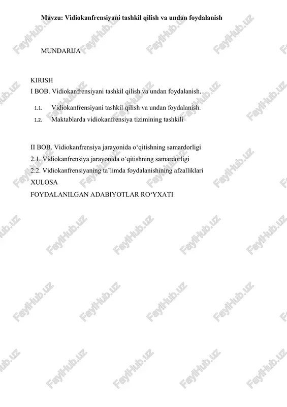 vidiokanfrensiyani tashkil qilish va undan foydalanish — DOCX