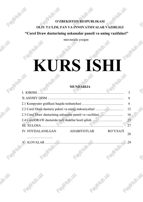 corel draw dasturining uskunalar paneli va uning vazifalari — DOCX