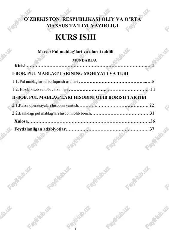 pul mablag’lari va ularni tahlili — DOCX
