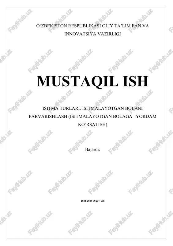 isitma turlari. isitmalayotgan bolani parvarishlash — DOCX