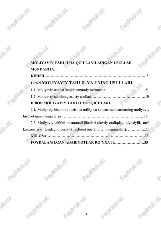 moliyaviy tahlilda qo’llaniladigan usullar — DOCX