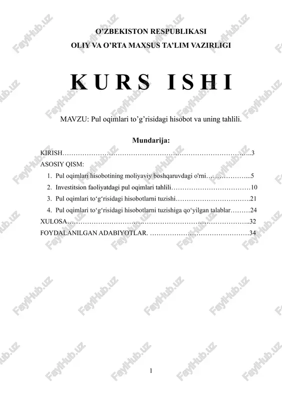 pul oqimlari to'g'risidagi hisobot va uning tahlili — DOCX
