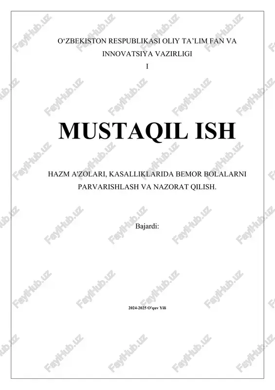 hazm a'zolari va kasalliklarining asosiy tushunchalari — DOCX