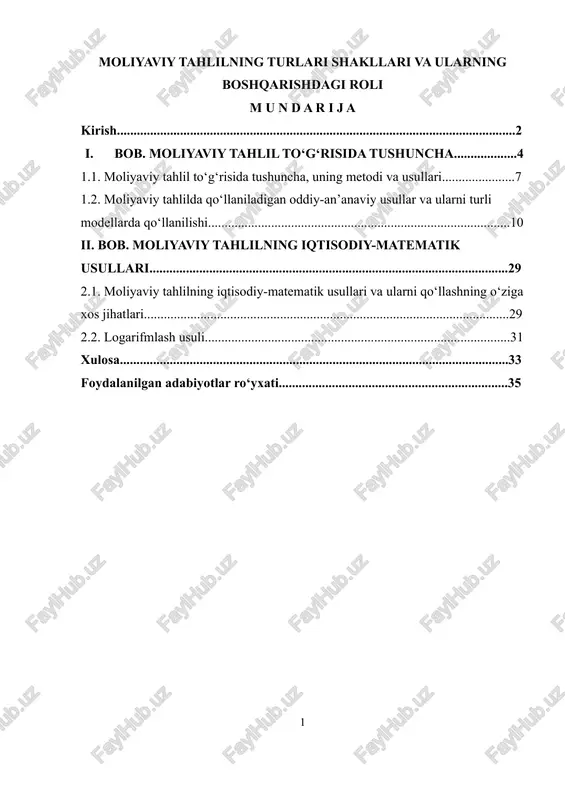 moliyaviy tahlilning turlari shakllari va ularning boshqarishdagi roli — DOCX