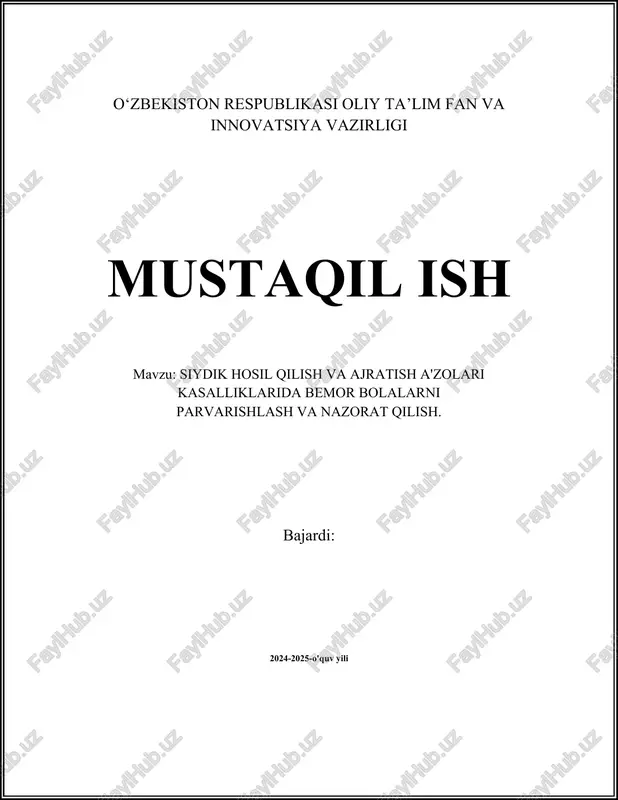 siydik hosil qilish tizimi kasalliklari — DOCX