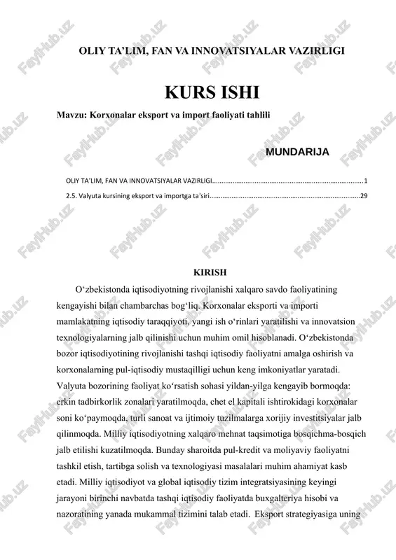 korxonalar eksport va import faoliyati tahlili — DOCX