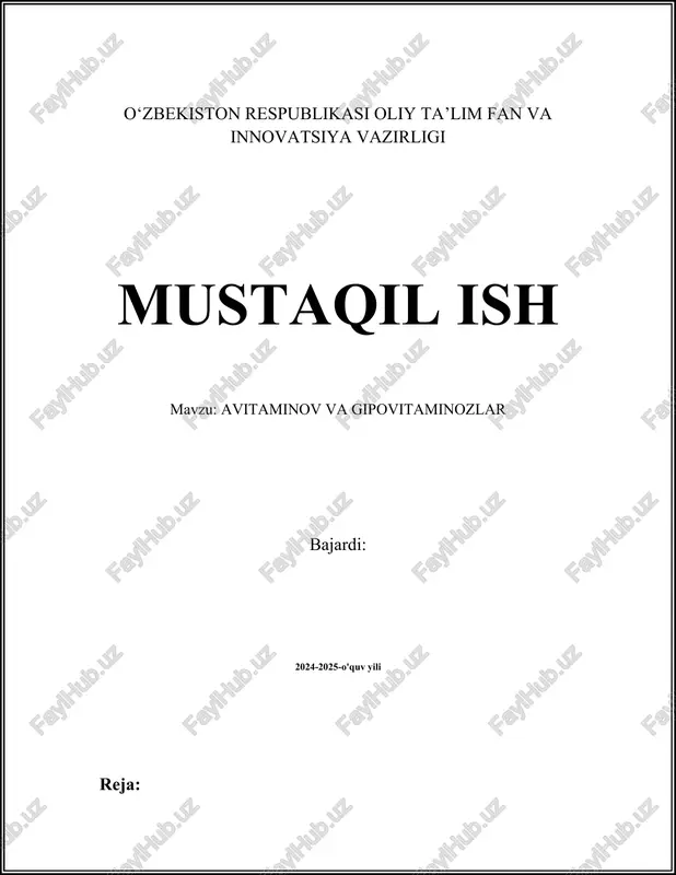 avitaminov va gipovitaminozlar — DOCX