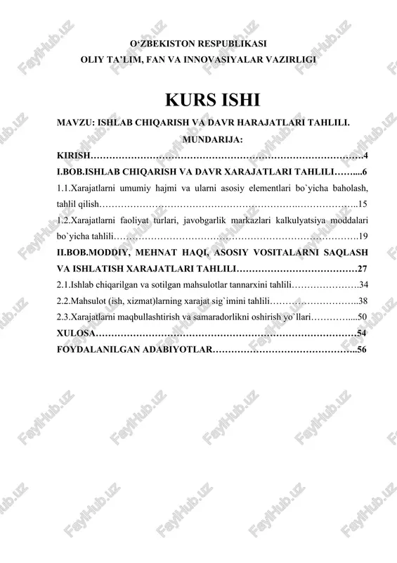ishlab chiqarish va davr harajatlari tahlili — DOC