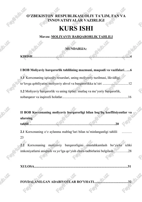 moliyaviy barqarorlik tahlili — DOCX