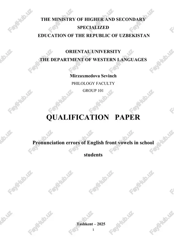 pronunciation errors of english front vowels in school students — DOC