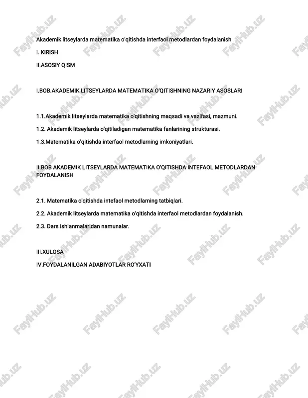 akademik litseylarda matematika o'qitishda interfaol metodlardan foydalanish — PDF