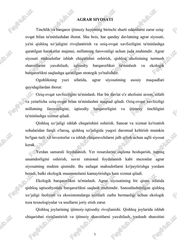 agrar siyosati — DOCX