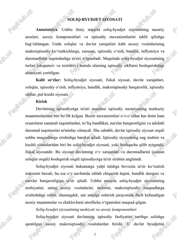 soliq-byudjet siyosati — DOCX