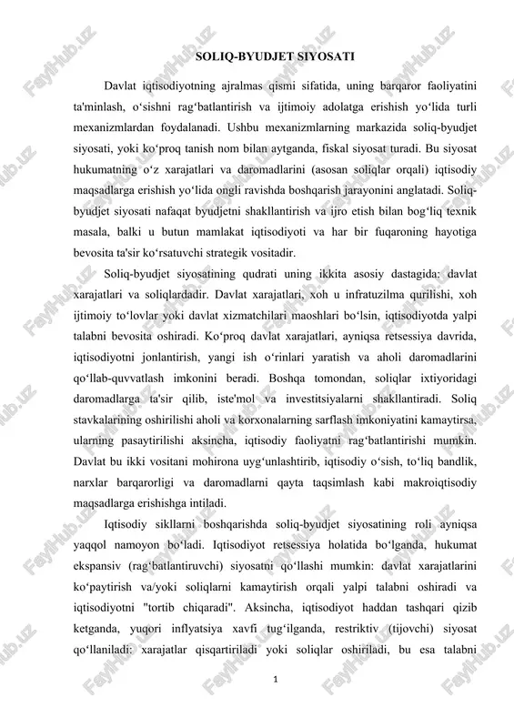soliq-byudjet siyosati — DOCX
