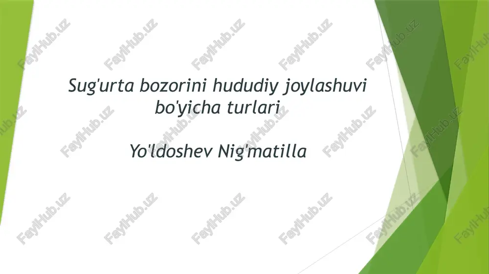 sug'urta bozorini hududiy joylashuvi bo'yicha turlari slayd — PPTX