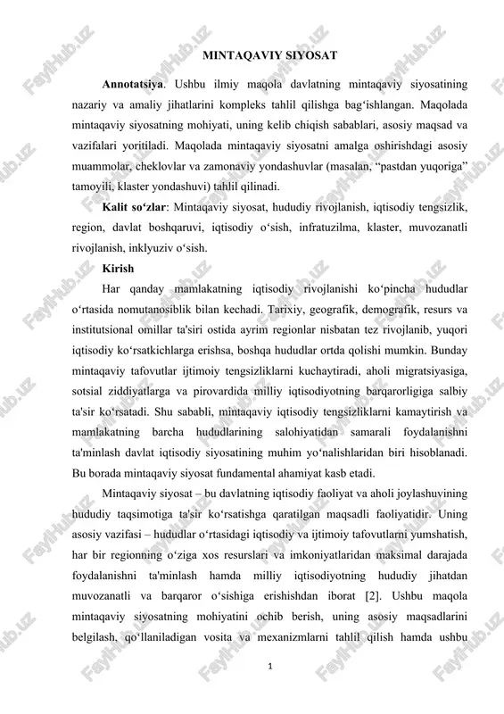 mintaqaviy siyosat — DOCX