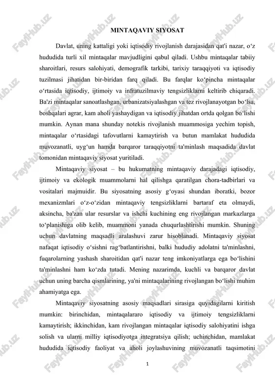 mintaqaviy siyosat — DOCX