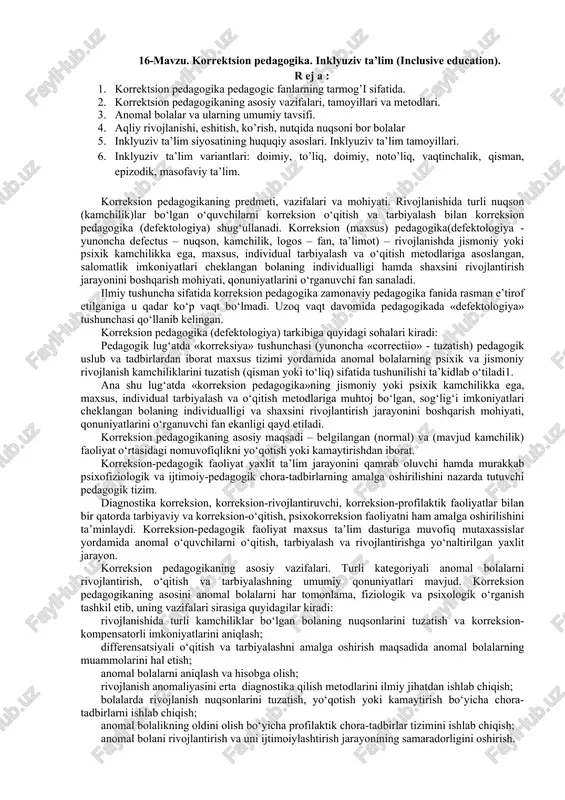 korrektsion pedagogika. inklyuziv ta’lim (inclusive education) — DOCX