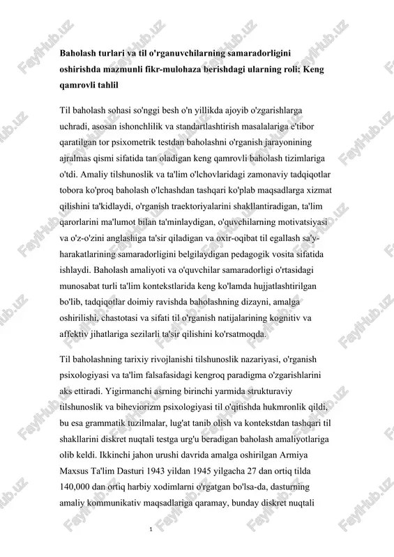 til baholash turlari va til o'rganuvchilarning samaradorligi — DOCX