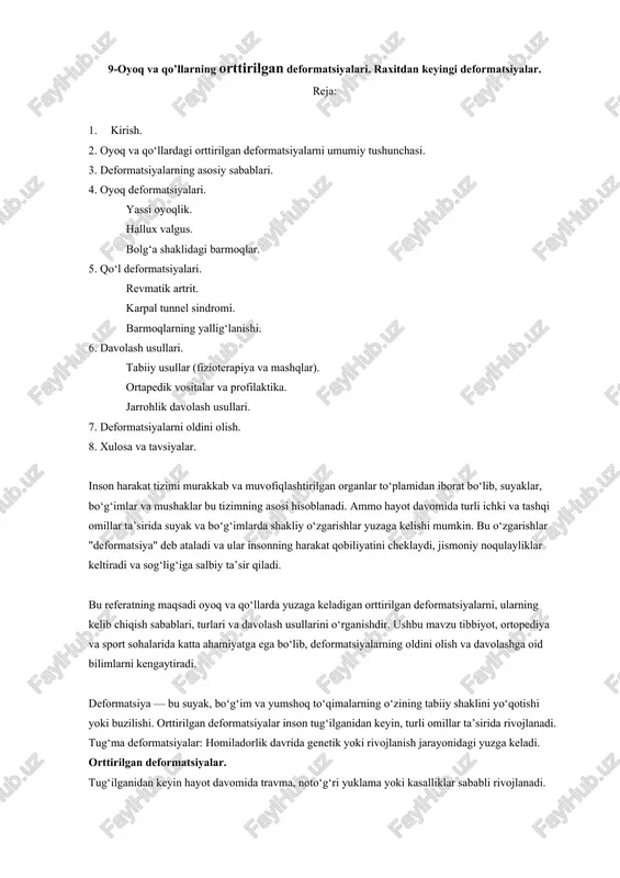 ortirilgan deformatsiyalar. raxit keyingi deformatsiya — DOCX