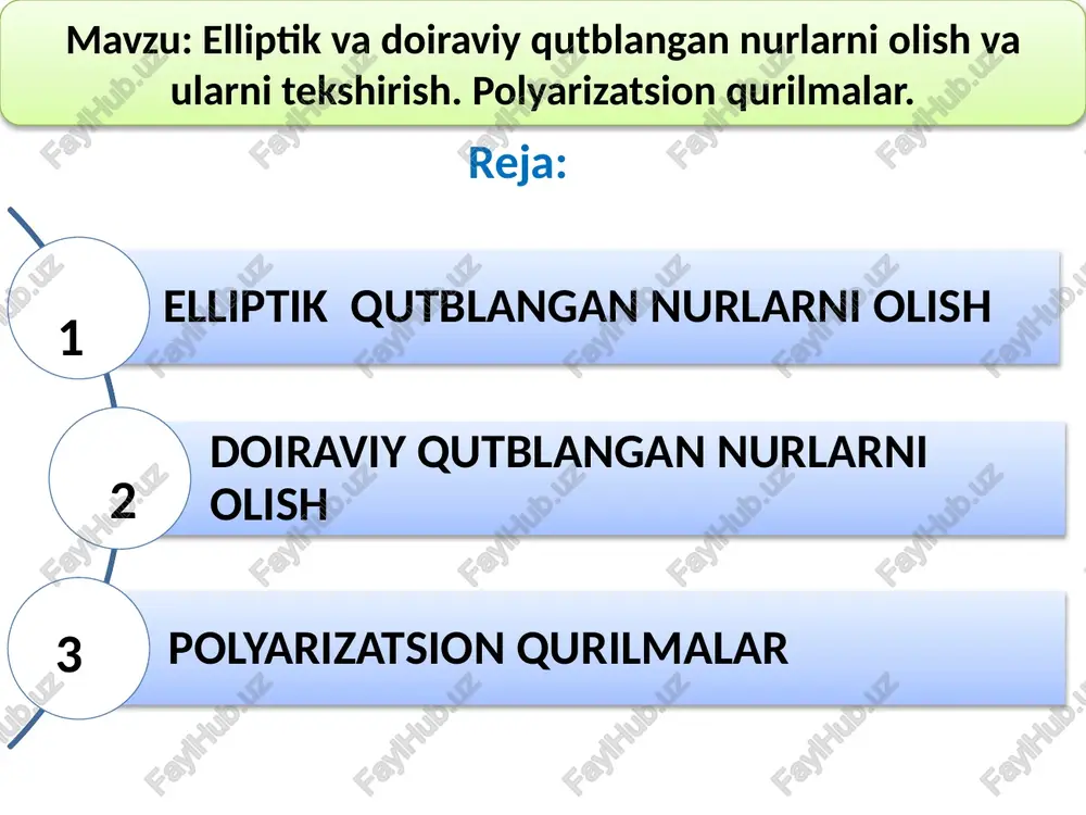 elliptik vadoiraviy qutblangan nurlarni olish — PPTX