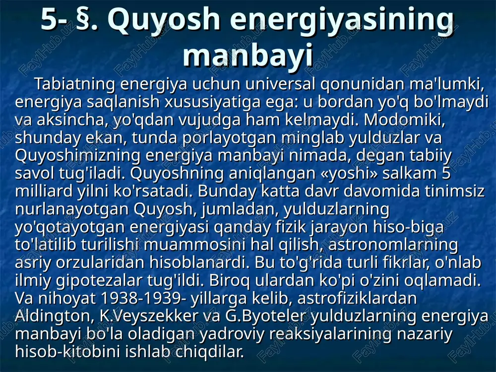 quyosh energiyasining manbai — PPT