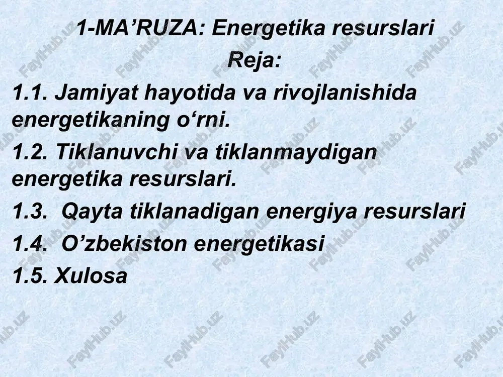 energetika resurslari — PPT