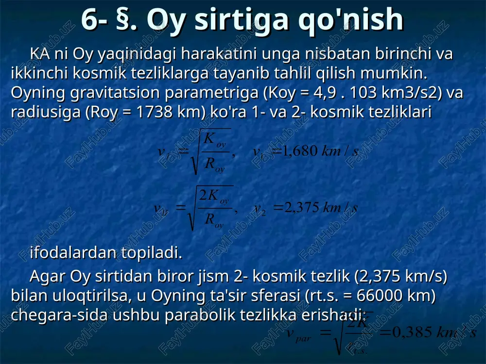 oyning kosmik tezliklari — PPT