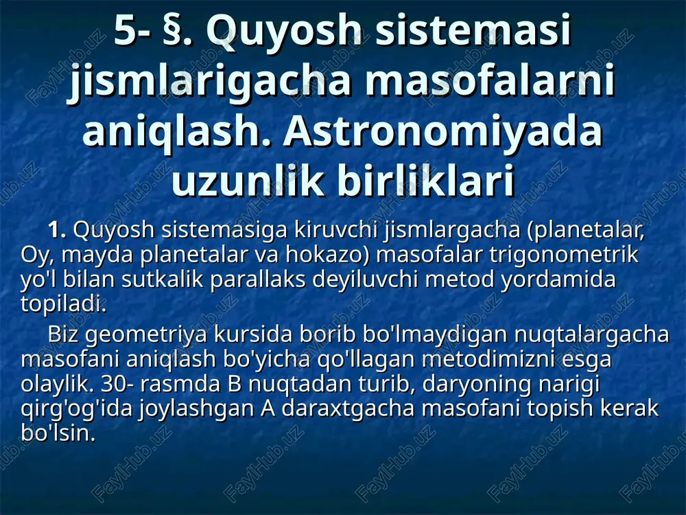 quyosh sistemasi jismlarigacha masofalarni aniqlash — PPT