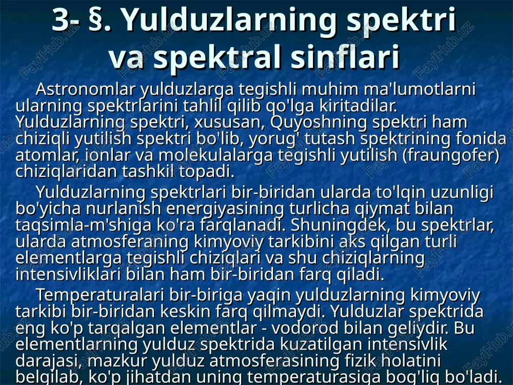 yulduzlarning spektri va spektral sinflari — PPT