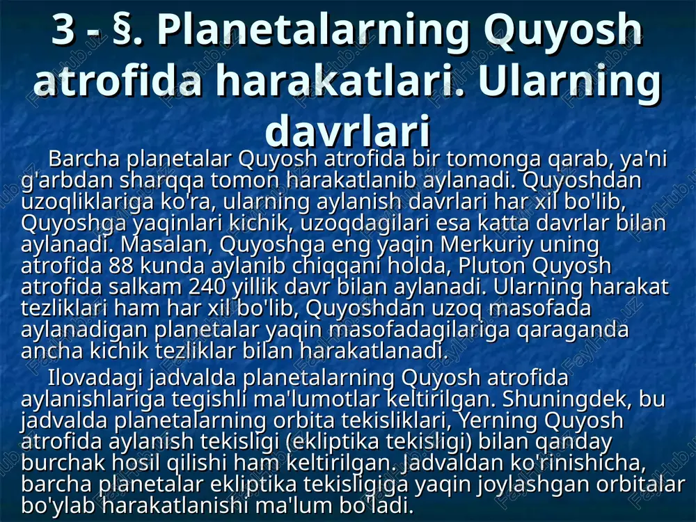 planetalar quyosh atrofida harakatlari — PPT