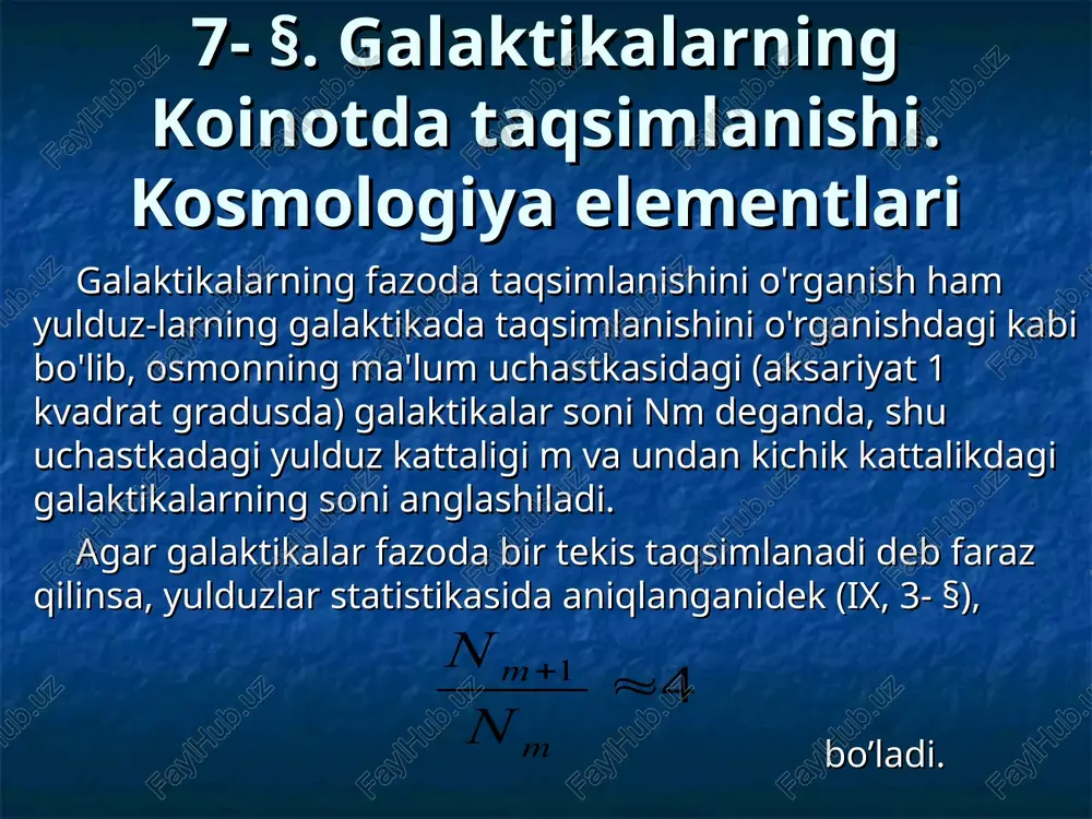 galaktikalarning koinotda taqsimlanishi — PPT