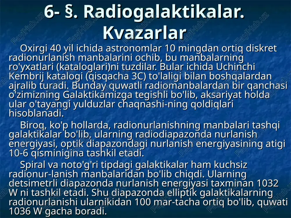 radiogalaktikalar. kvazarlar — PPT