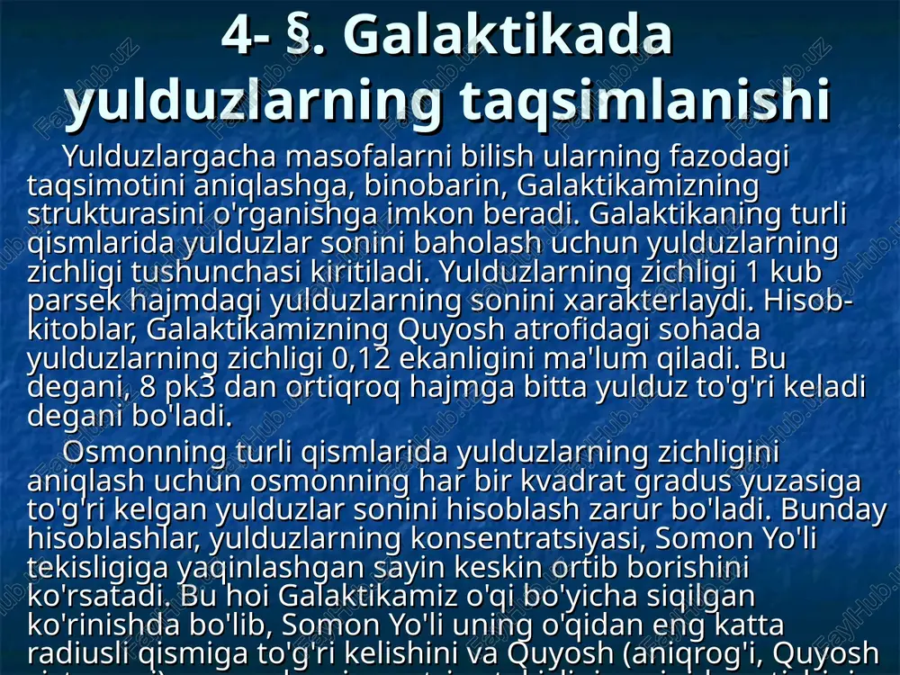 galaktikada yulduzlarning taqsimlanishi — PPT