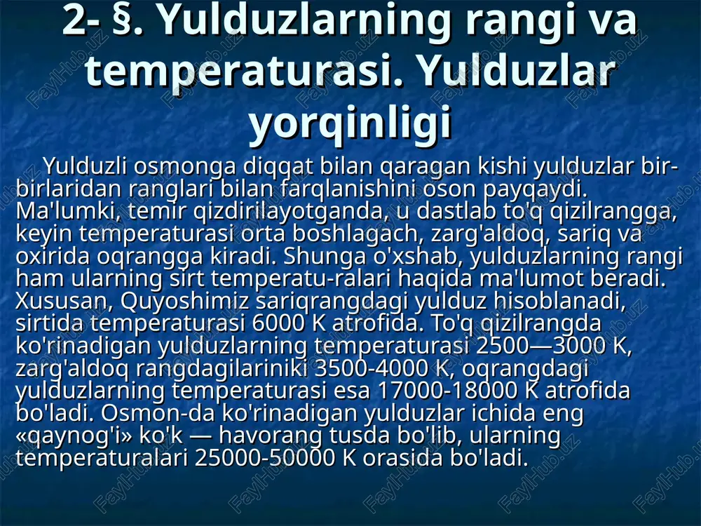 yulduzlarning rangi va temperaturasi — PPT