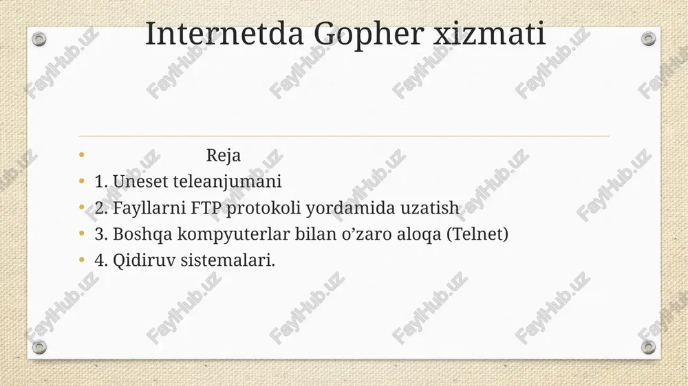 internetda gopher xizmati — PPTX